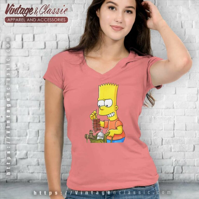 Bart Simpson Firecracker Slingshot V Neck TShirt Bart Simpson Firecracker Slingshot V Neck TShirt