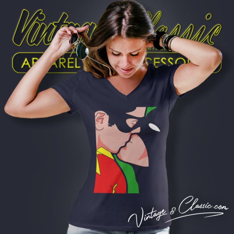Batman And Robin Kiss V Neck TShirt Batman And Robin Kiss V Neck TShirt