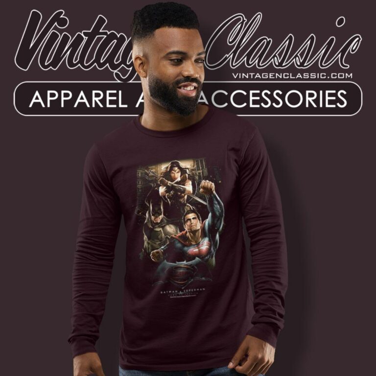 Batman Superman Three In Action Long Sleeve Tee Batman Superman Three In Action Long Sleeve Tee