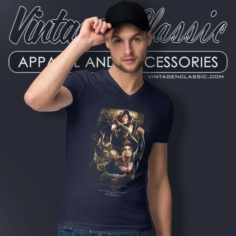 Batman Superman Three In Action V Neck TShirt Batman Superman Three In Action V Neck TShirt