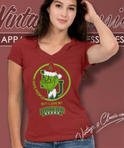 Baylor Bears Ncaa Christmas Grinch Shirt I Hate People But I Love My Baylor Bears V Neck TShirt