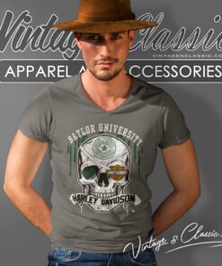 Baylor University Harley Davidson Skull V Neck TShirt