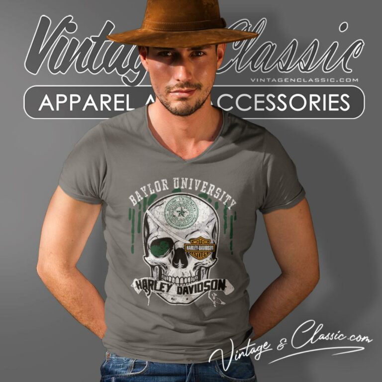 Baylor University Harley Davidson Skull V Neck TShirt Baylor University Harley Davidson Skull V Neck TShirt
