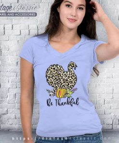 Be Thankful Leopard Turkey V Neck TShirt