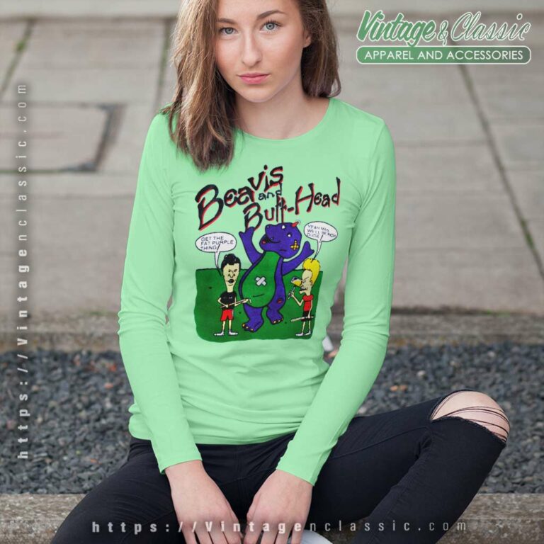 Beavis And Butt Head Barney The Dinosaur Long Sleeve Tee Beavis And Butt Head Barney The Dinosaur Long Sleeve Tee
