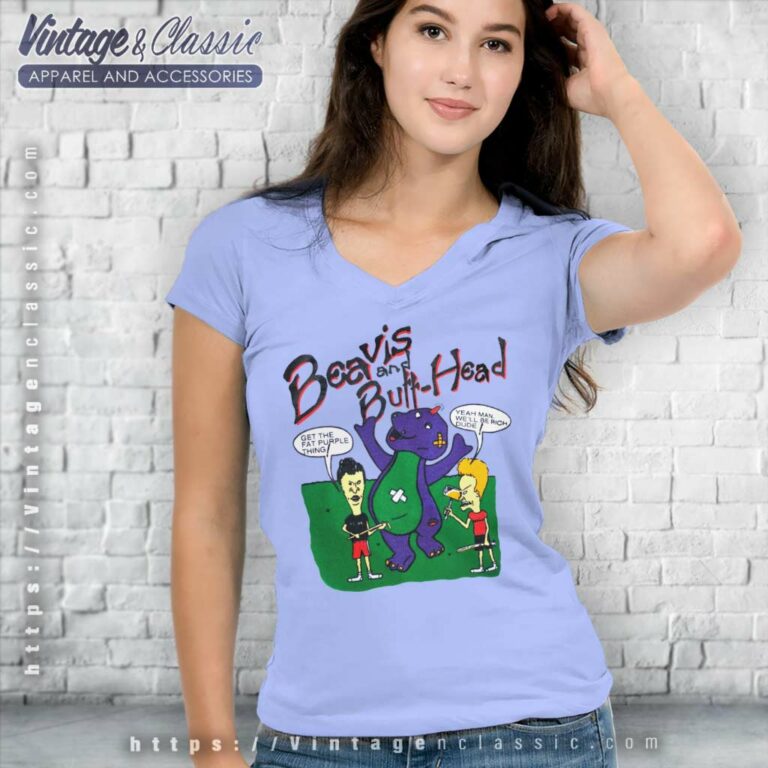 Beavis And Butt Head Barney The Dinosaur V Neck TShirt Beavis And Butt Head Barney The Dinosaur V Neck TShirt