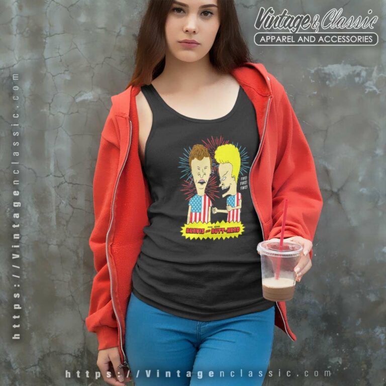 Beavis And Butt Head Usa Fire Tank Top Racerback Beavis And Butt Head Usa Fire Tank Top Racerback
