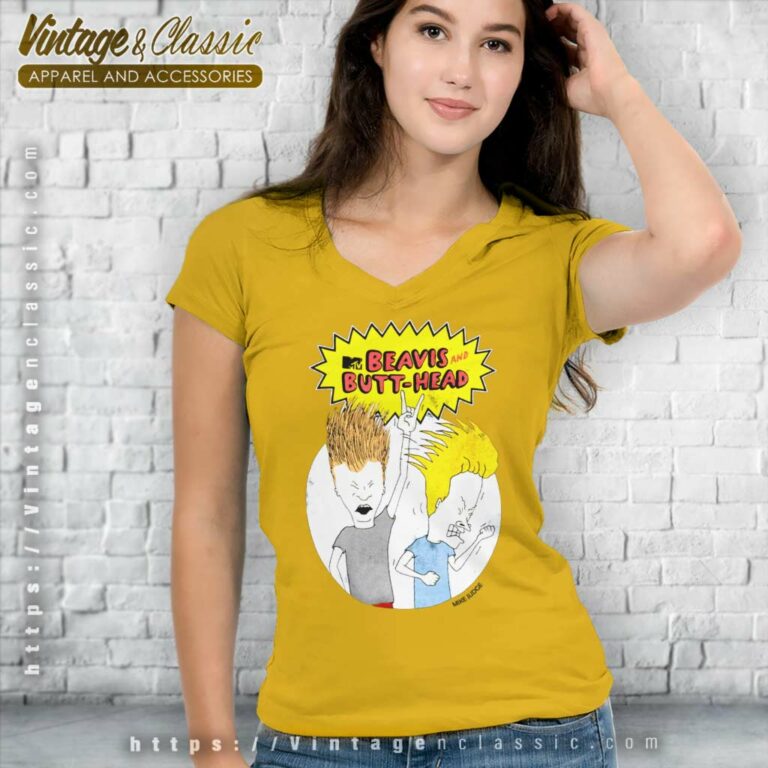 Beavis And Butthead Air Guitar V Neck TShirt Beavis And Butthead Air Guitar V Neck TShirt