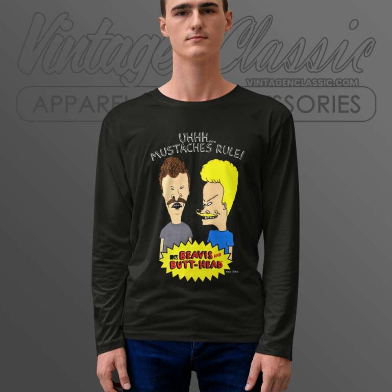 Beavis And Butthead Mustaches Rule Long Sleeve Tee Beavis And Butthead Mustaches Rule Long Sleeve Tee