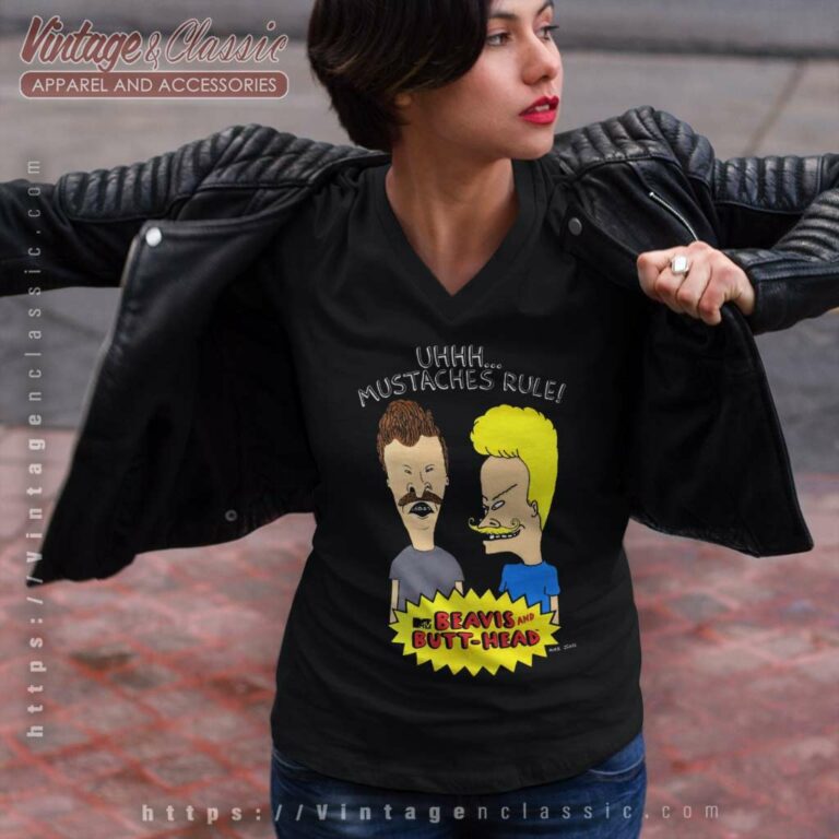 Beavis And Butthead Mustaches Rule V Neck TShirt Beavis And Butthead Mustaches Rule V Neck TShirt