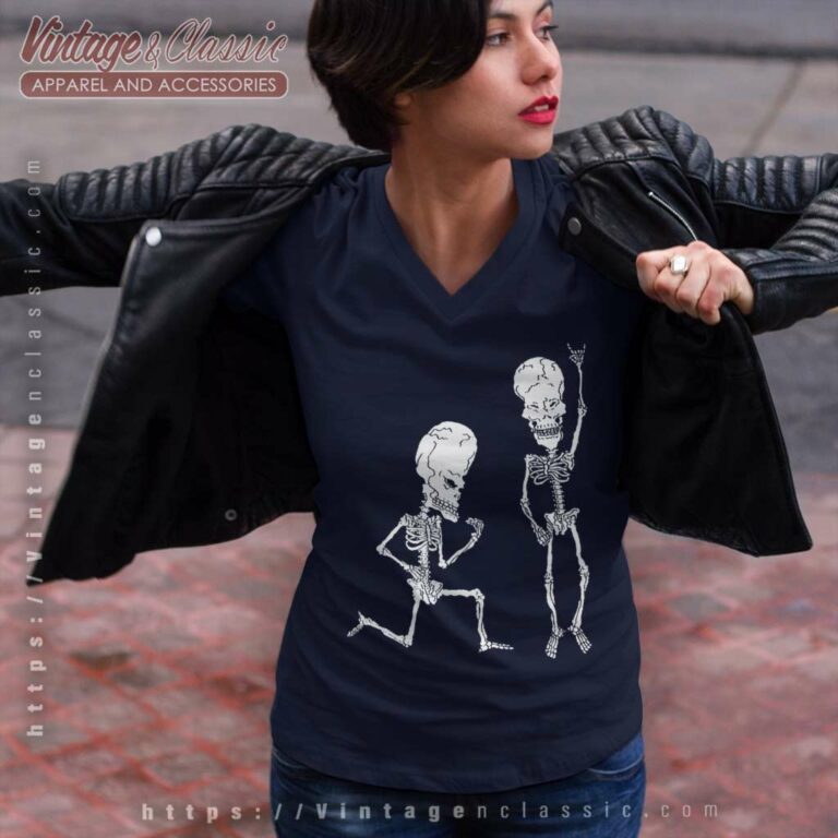 Beavis Butthead Rock On Skeleton V Neck TShirt Beavis Butthead Rock On Skeleton V Neck TShirt