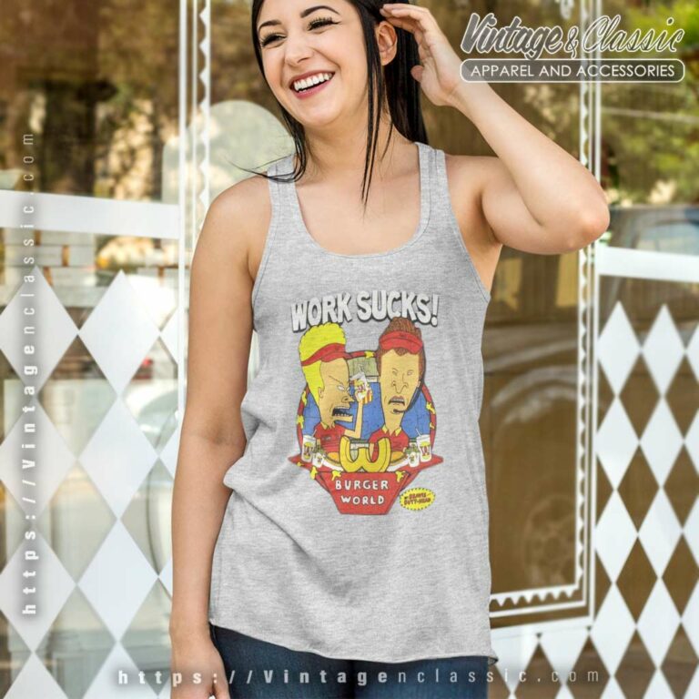 Beavis Butthead Work Sucks Burger World Tank Top Racerback Beavis Butthead Work Sucks Burger World Tank Top Racerback