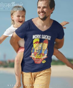 Beavis Butthead Work Sucks Burger World V Neck TShirt