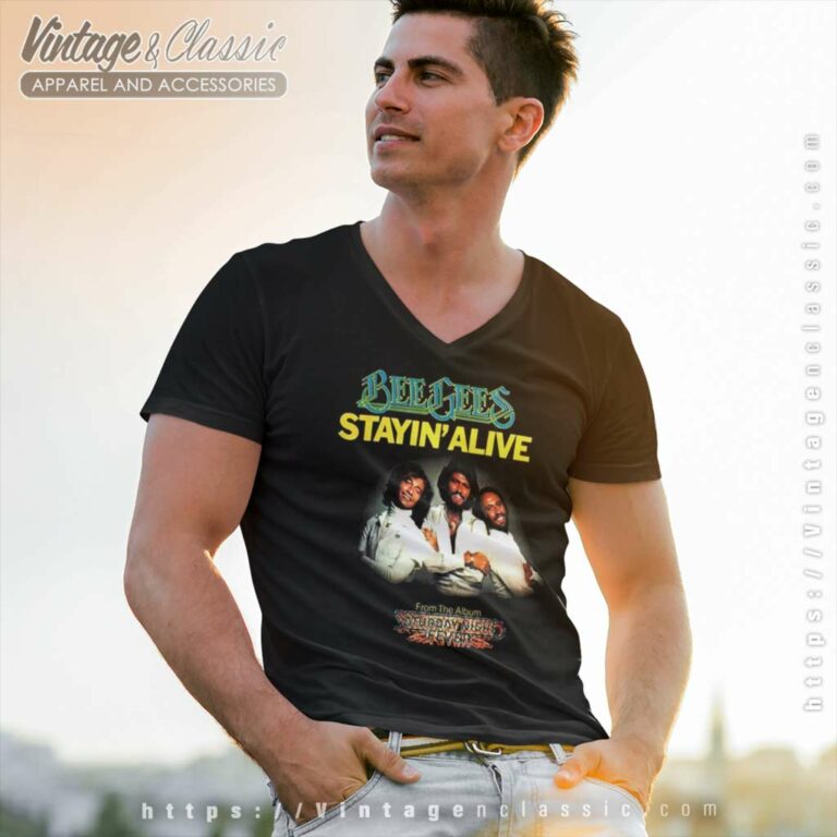 Bee Gees Stayin Alive V Neck TShirt Bee Gees Stayin Alive V Neck TShirt