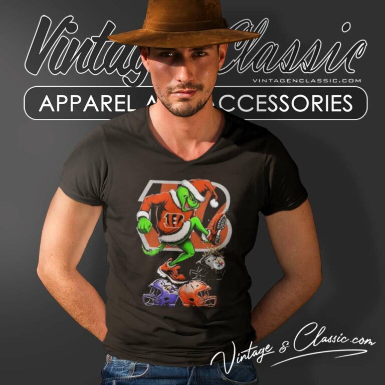 Bengals The Grinch Stomp On Nfl Teams Christmas V Neck TShirt Bengals The Grinch Stomp On Nfl Teams Christmas V Neck TShirt