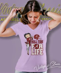 Betty Boop Alabama Crimson Tide For Life V Neck TShirt