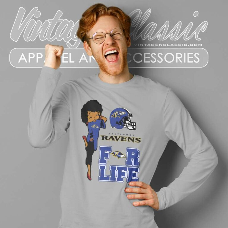 Betty Boop Baltimore Ravens For Life Long Sleeve Tee Betty Boop Baltimore Ravens For Life Long Sleeve Tee