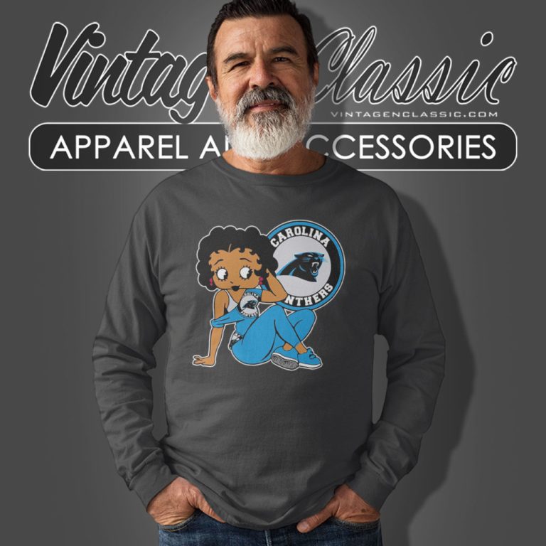Betty Boop Carolina Panthers Football Long Sleeve Tee Betty Boop Carolina Panthers Football Long Sleeve Tee