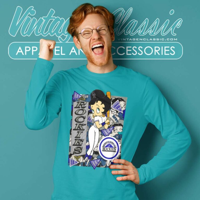 Betty Boop Colorado Rockies Baseball Long Sleeve Tee Betty Boop Colorado Rockies Baseball Long Sleeve Tee