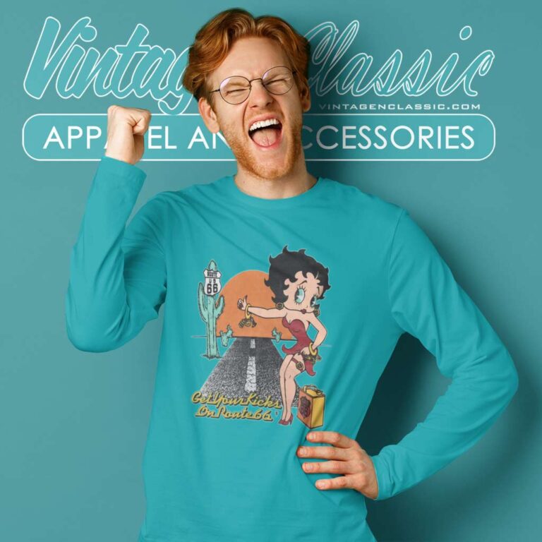 Betty Boop Get Your Kicks On Route 66 Long Sleeve Tee Betty Boop Get Your Kicks On Route 66 Long Sleeve Tee