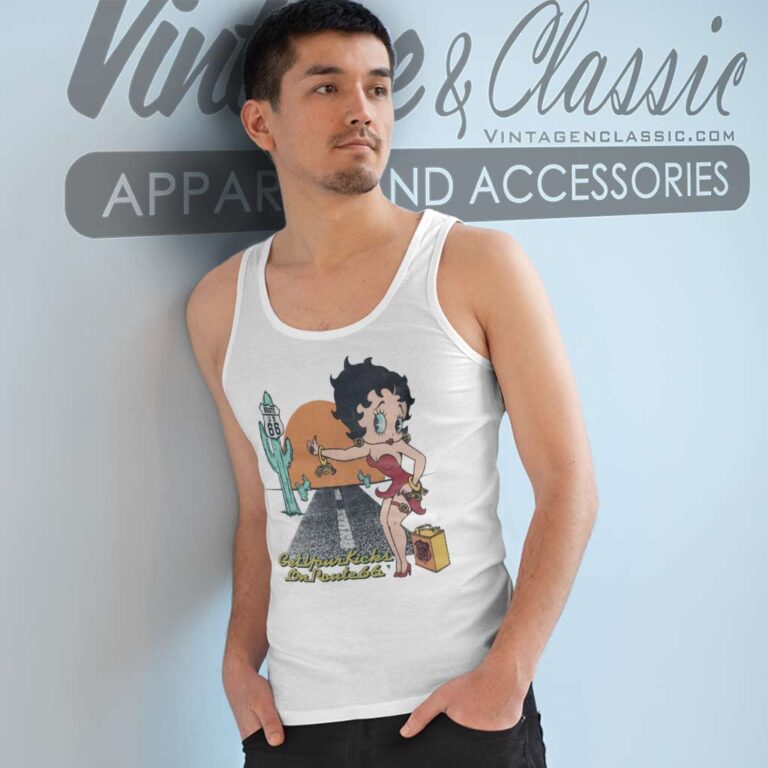 Betty Boop Get Your Kicks On Route 66 Tank Top Racerback Betty Boop Get Your Kicks On Route 66 Tank Top Racerback