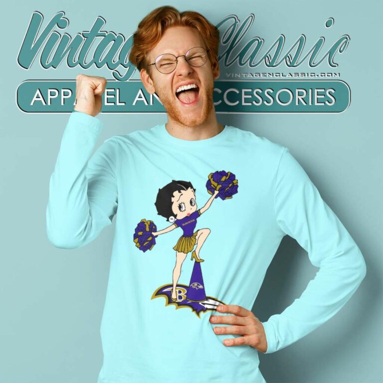 Betty Boop Halftime Dance Baltimore Ravens Long Sleeve Tee Betty Boop Halftime Dance Baltimore Ravens Long Sleeve Tee