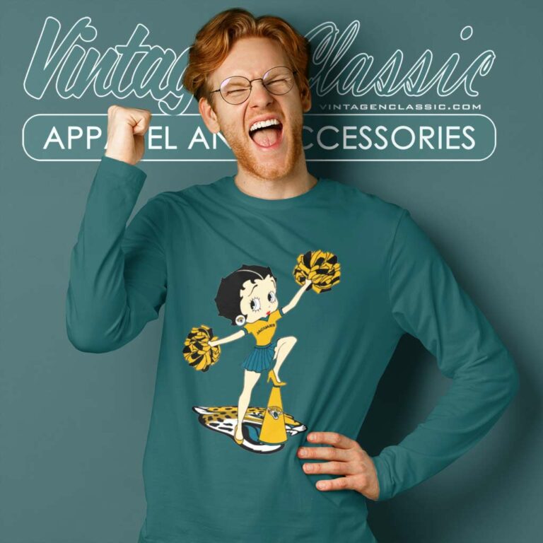 Betty Boop Halftime Dance Jacksonville Jaguars Long Sleeve Tee Betty Boop Halftime Dance Jacksonville Jaguars Long Sleeve Tee