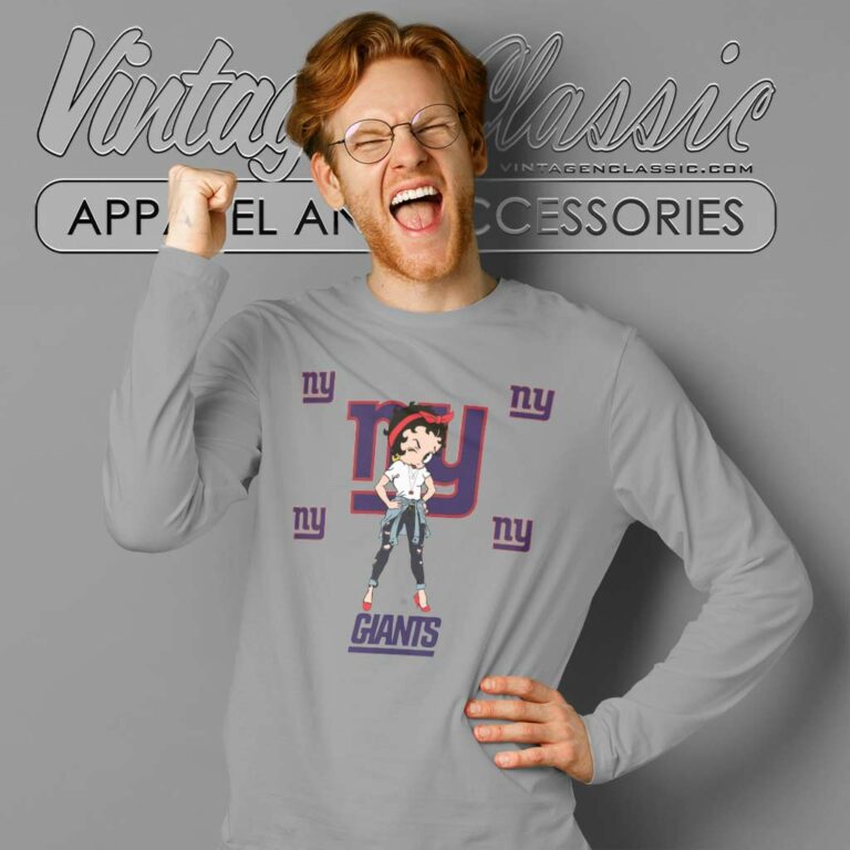 Betty Boop New York Giants Nfl Football Team Long Sleeve Tee Betty Boop New York Giants Nfl Football Team Long Sleeve Tee