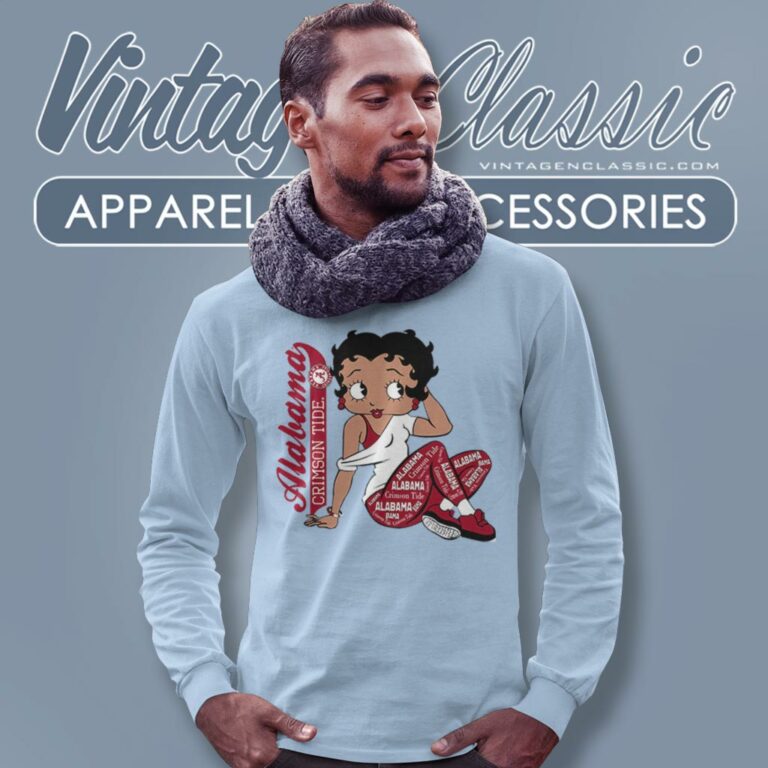Betty Boop With Alabama Crimson Tide Long Sleeve Tee Betty Boop With Alabama Crimson Tide Long Sleeve Tee