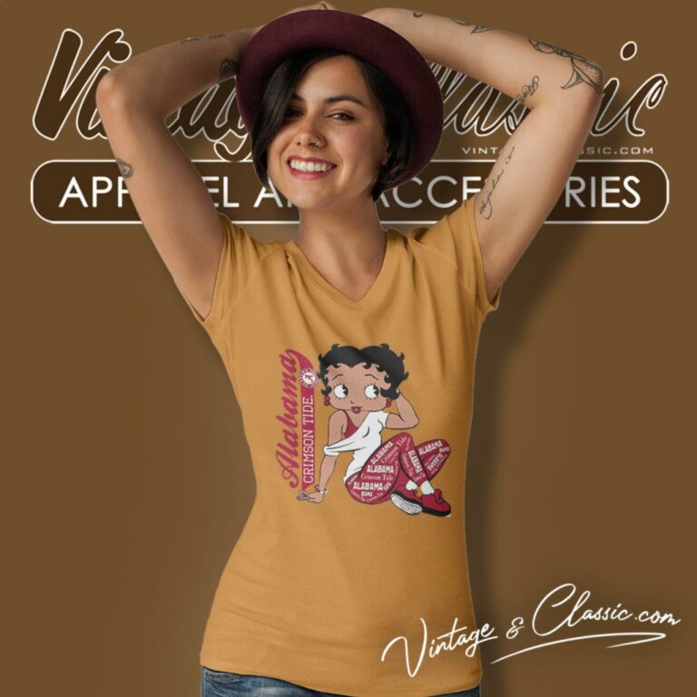 Betty Boop With Alabama Crimson Tide V Neck TShirt Betty Boop With Alabama Crimson Tide V Neck TShirt