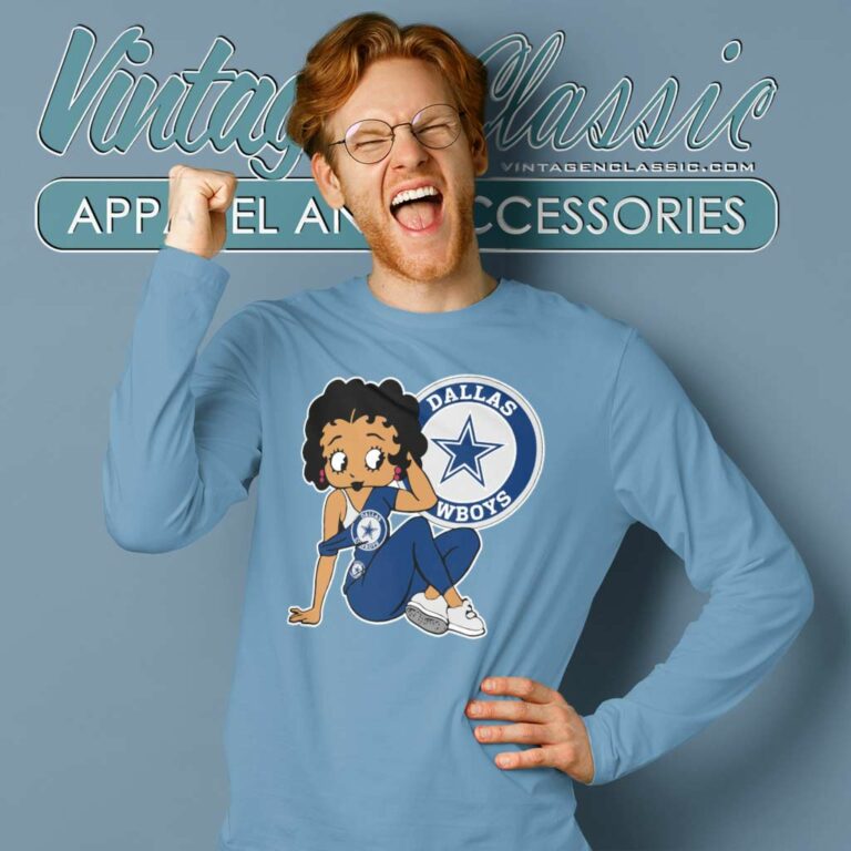 Betty Boop With Dallas Cowboys Star Logo Long Sleeve Tee Betty Boop With Dallas Cowboys Star Logo Long Sleeve Tee