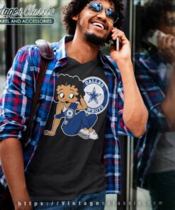 Betty Boop With Dallas Cowboys Star Logo V Neck TShirt