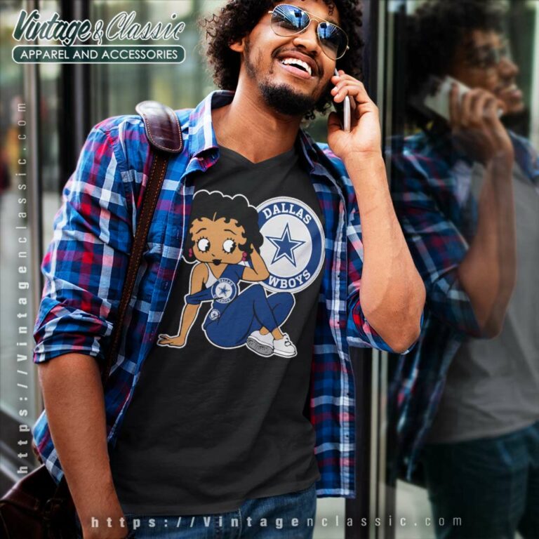Betty Boop With Dallas Cowboys Star Logo V Neck TShirt Betty Boop With Dallas Cowboys Star Logo V Neck TShirt