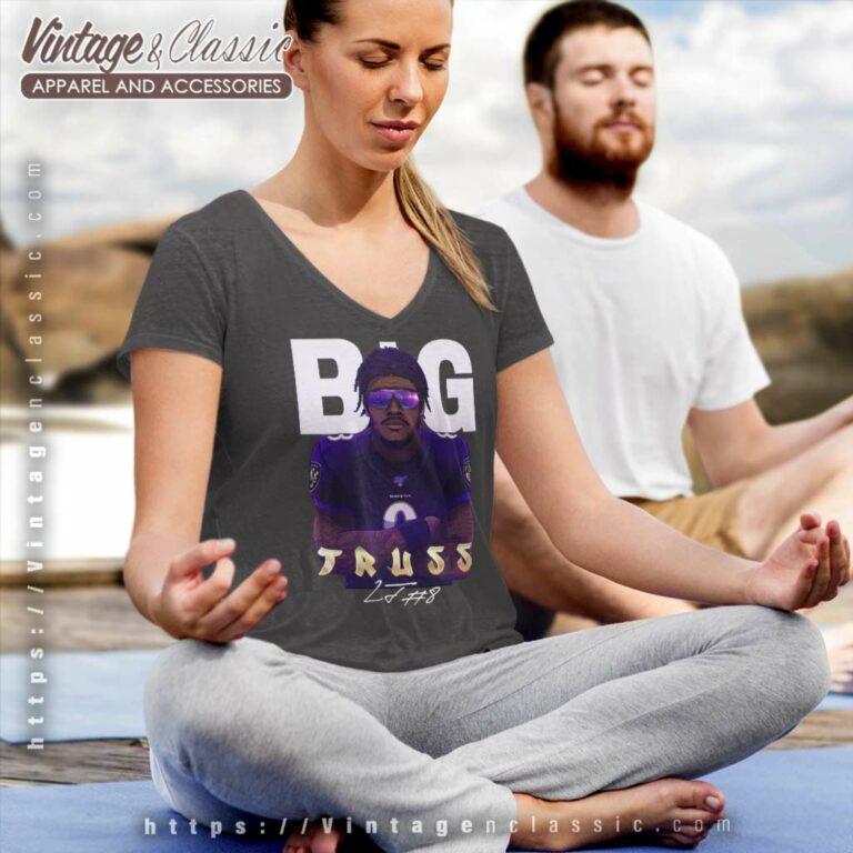 Big Truss Lamar Jackson Baltimore Ravens V Neck TShirt Big Truss Lamar Jackson Baltimore Ravens V Neck TShirt
