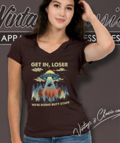 Bigfoot Alien Ufo Shirt Get In Loser V Neck TShirt