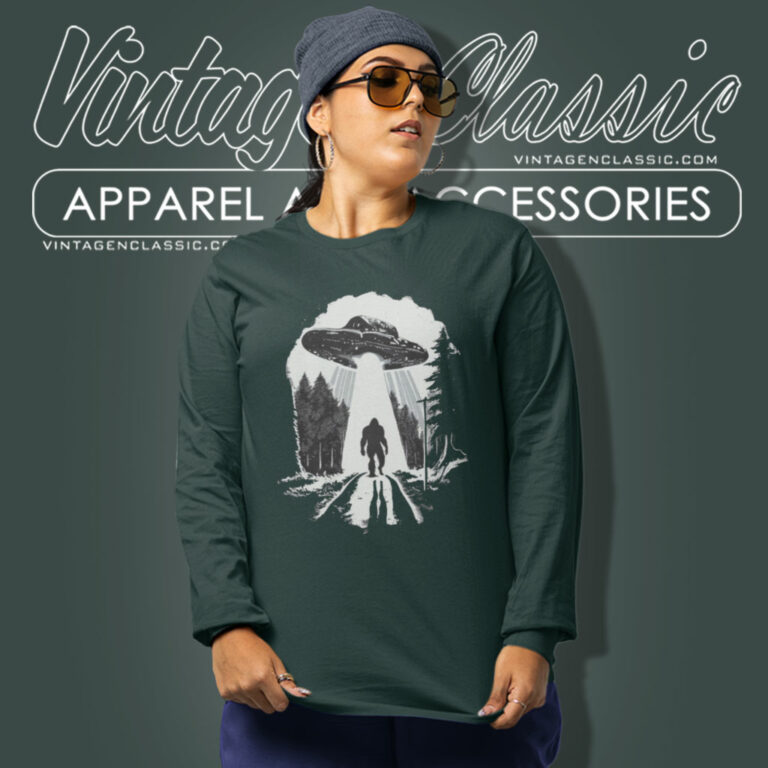 Bigfoot Shirt Sasquatch Getting Abducted Long Sleeve Tee Bigfoot Shirt Sasquatch Getting Abducted Long Sleeve Tee