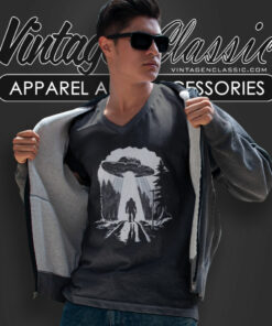 Bigfoot Shirt Sasquatch Getting Abducted V Neck TShirt