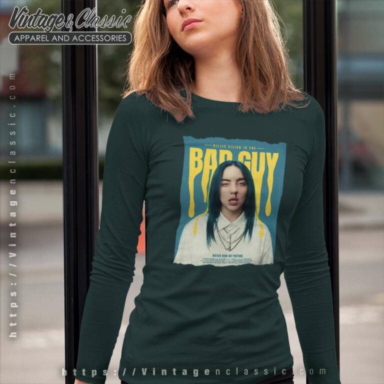 Billie Eilish Bad Guy Black Top Big Tshirt Long Sleeve Tee Billie Eilish Bad Guy Black Top Big Tshirt Long Sleeve Tee