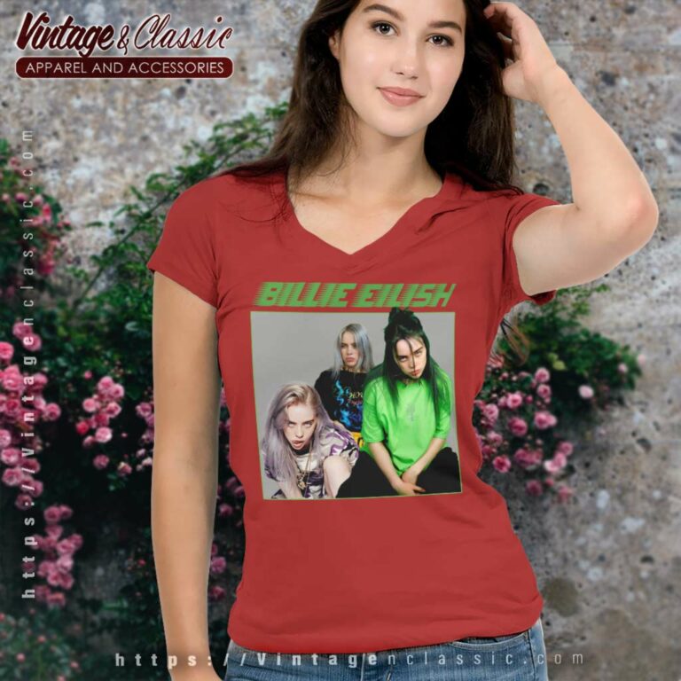 Billie Eilish Bad Guy Poster V Neck TShirt Billie Eilish Bad Guy Poster V Neck TShirt
