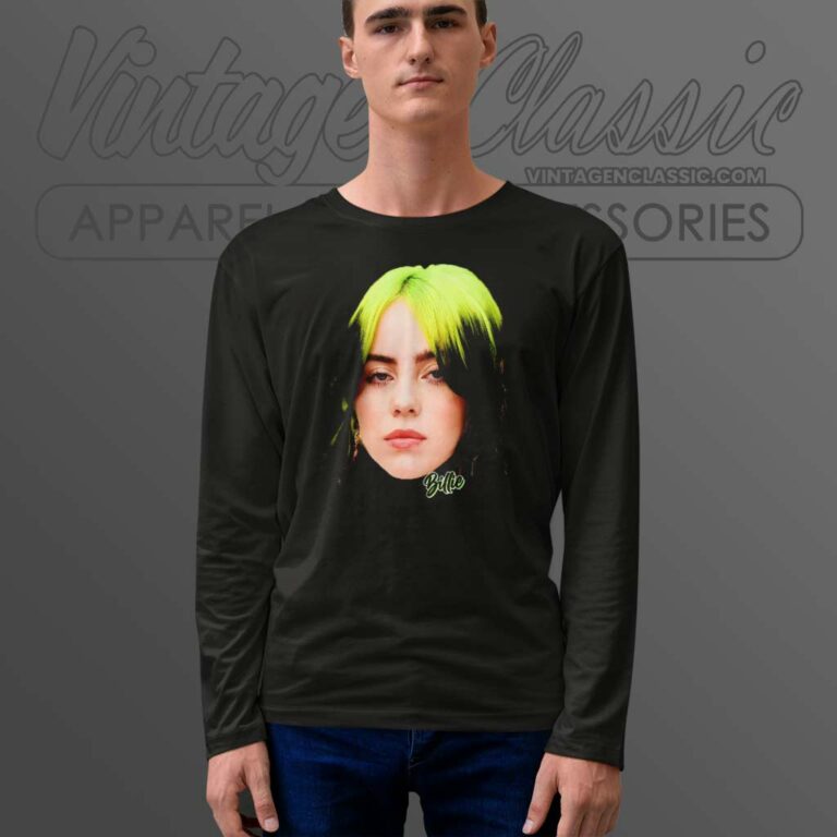 Billie Eilish Black Top Big Tshirt Face Geen Long Sleeve Tee Billie Eilish Black Top Big Tshirt Face Geen Long Sleeve Tee
