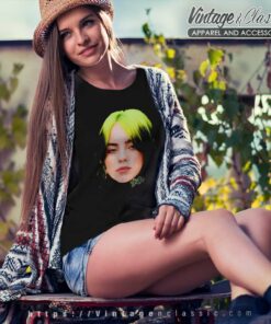 Billie Eilish Black Top Big Tshirt Face Geen Women TShirt