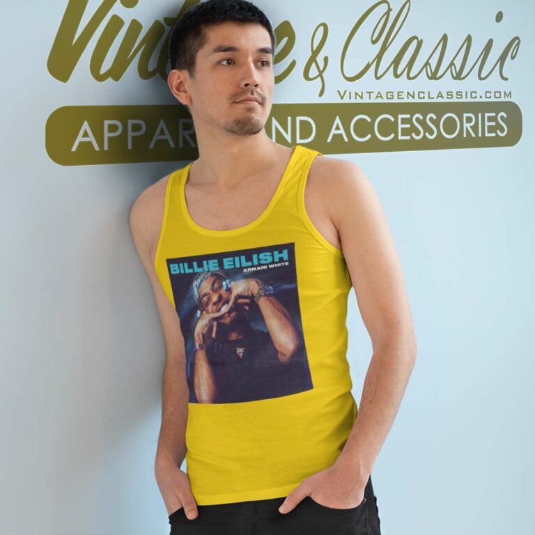 Billie Eilish X Armani White Tank Top Racerback Billie Eilish X Armani White Tank Top Racerback