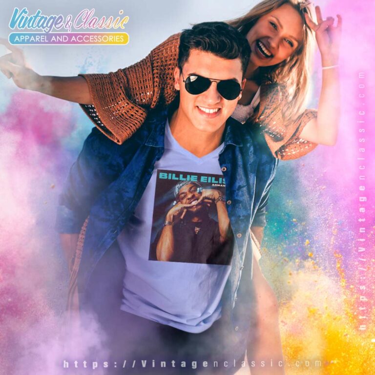 Billie Eilish X Armani White V Neck TShirt Billie Eilish X Armani White V Neck TShirt