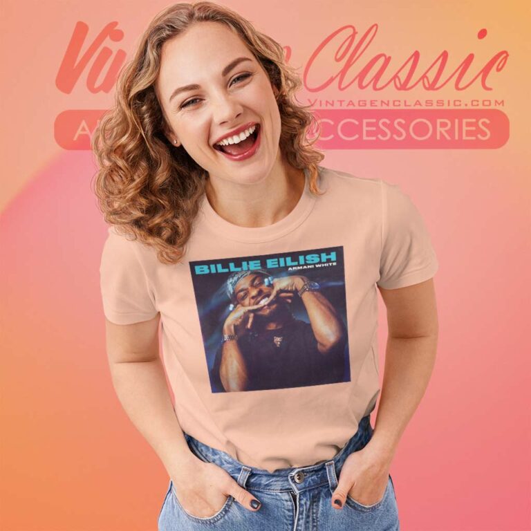 Billie Eilish X Armani White Women TShirt Billie Eilish X Armani White Women TShirt