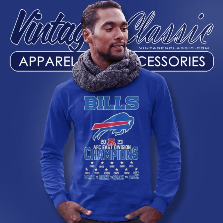 Bills 2023 Afc East Division Champions Back To Back To Back To Back Long Sleeve Tee Bills 2023 Afc East Division Champions Back To Back To Back To Back Long Sleeve Tee