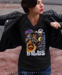 Bills Rush Flaming Football V Neck TShirt