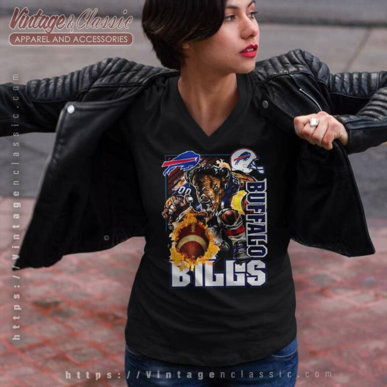 Bills Rush Flaming Football V Neck TShirt Bills Rush Flaming Football V Neck TShirt