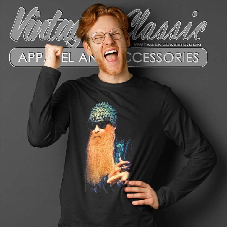 Billy Gibbons From Zz Top Portrait Long Sleeve Tee Billy Gibbons From Zz Top Portrait Long Sleeve Tee