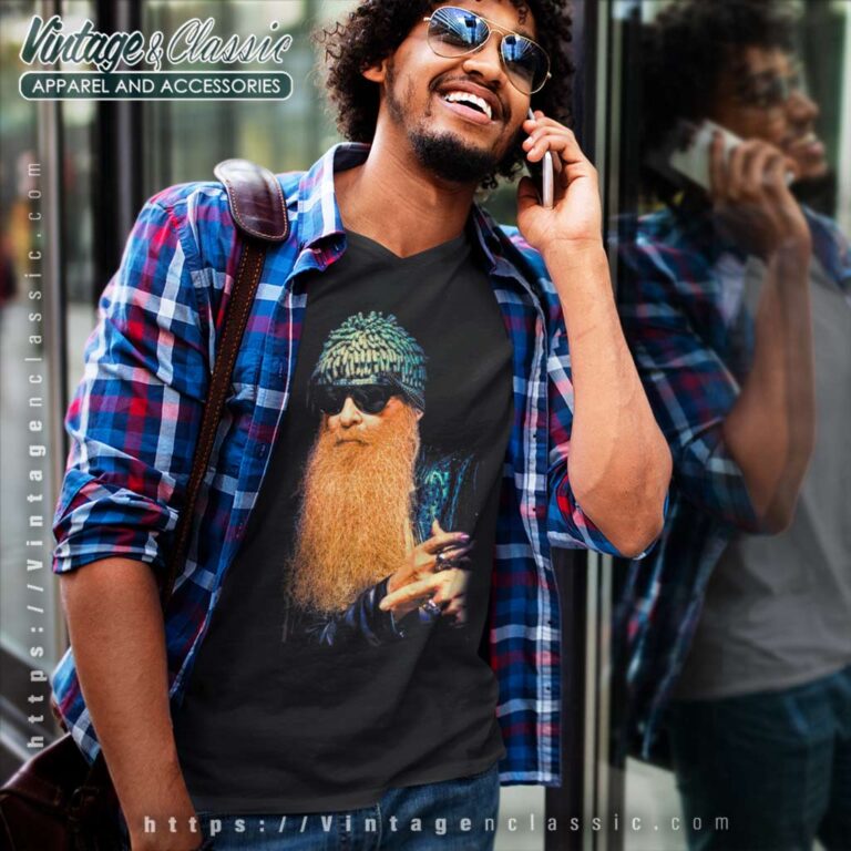 Billy Gibbons From Zz Top Portrait V Neck TShirt Billy Gibbons From Zz Top Portrait V Neck TShirt