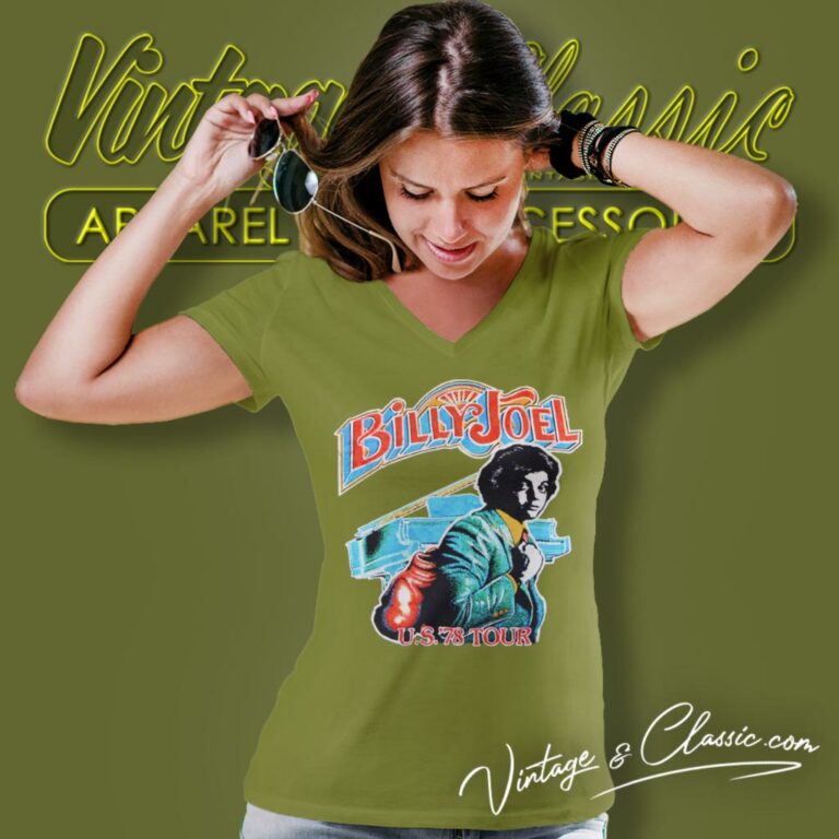 Billy Joel Usa 78 Tour V Neck TShirt Billy Joel Usa 78 Tour V Neck TShirt